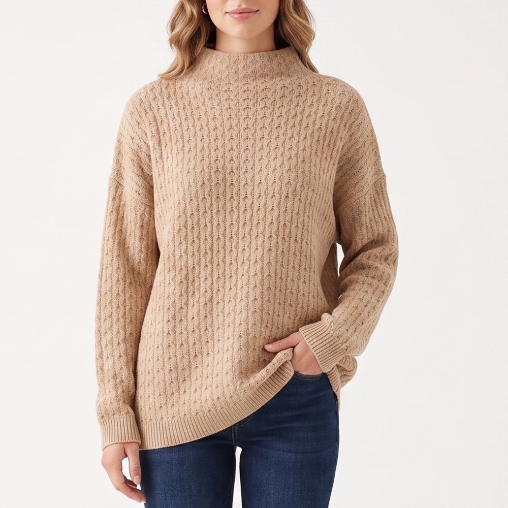 Preswick & Moore Sweater Womens 2X Tan Mock Neck Textured Knit NWT